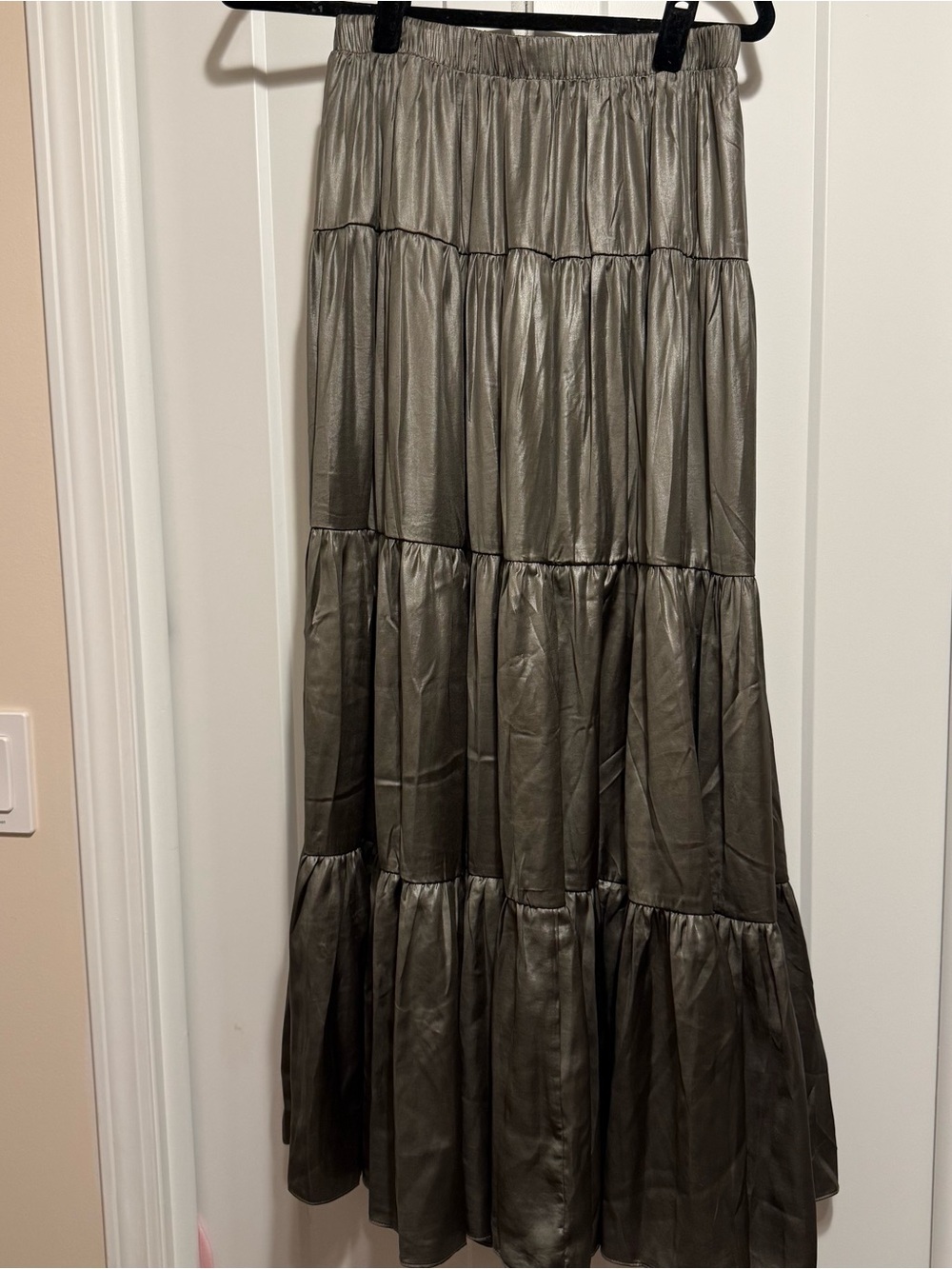 Metallic Maxi Skirt - Olive Green
